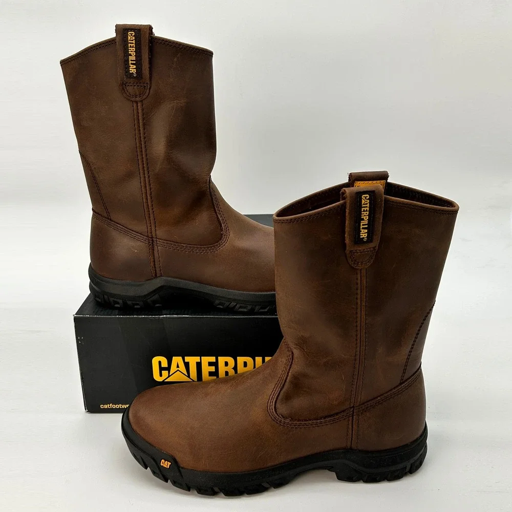 Caterpillar Drawbar Mens Size 9.5‎ Soft Toe Brown Leather Work Boots NEW P51034